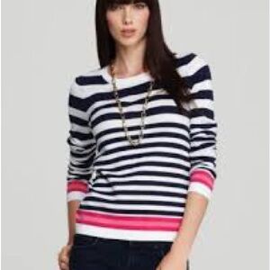 Lilly Pulitzer Navy and Pink Striped Long Sleeve Top large